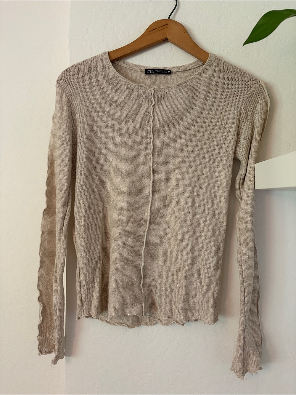 Zara Light Beige Long-Sleeve Top